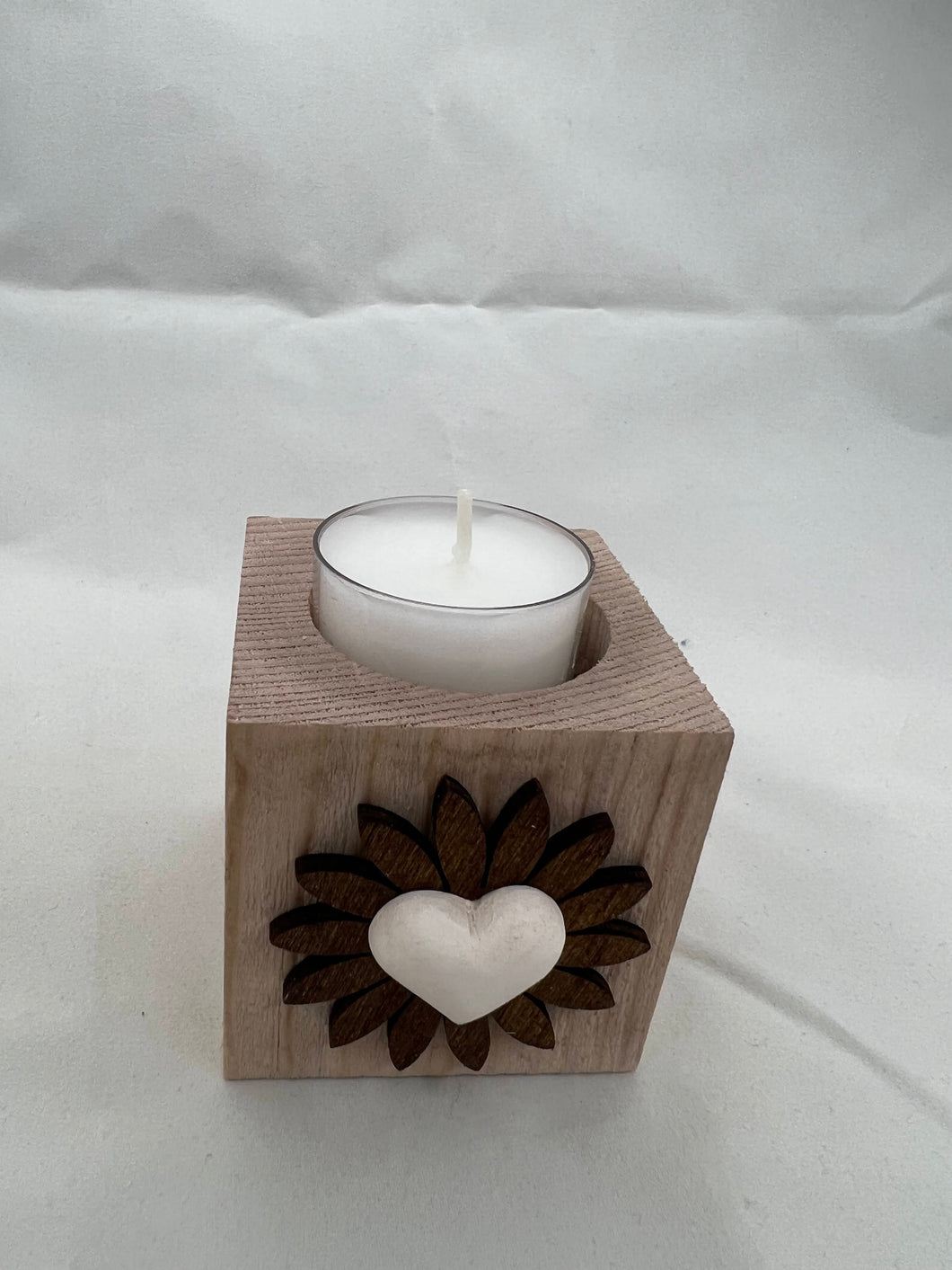 Candela in legno porta tea light - cuore